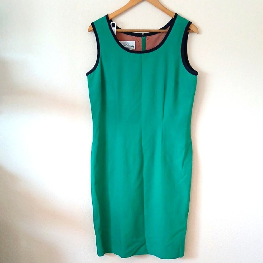 Vintage Oleg Cassini Sleeveless Shift Dress 60s Or 70s Green And Navy